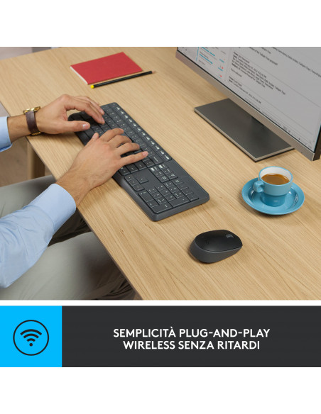 Logitech MK235 Combo Tastiera e Mouse Wireless per Windows, Ricevitore Unifying USB 2,4 GHz Wireless, 15 Tasti FN, Lunga Durata 
