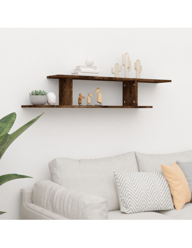 Scaffale TV a Parete Rovere Fumo 125x18x23 cm Legno Multistrato