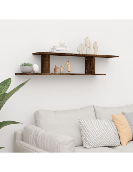 Scaffale TV a Parete Rovere Fumo 125x18x23 cm Legno Multistrato