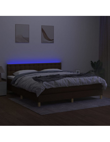 Letto a Molle Materasso e LED MarroneScuro 180x200cm in Tessuto