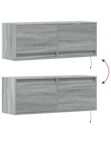 Mobile TV a Parete con Luci LED Grigio Sonoma 100x31x35 cm