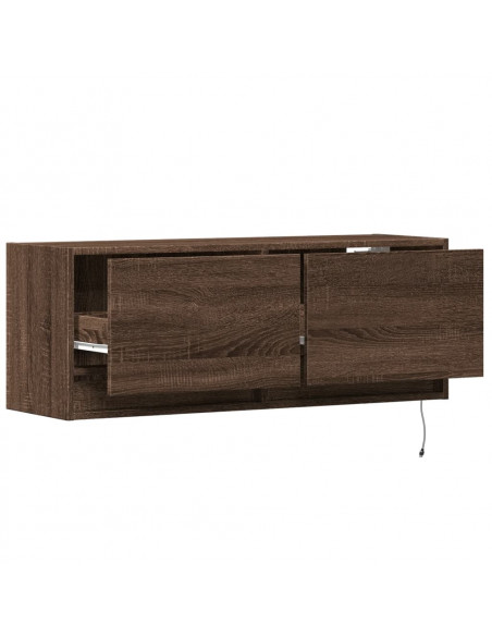 Mobile TV a Parete con Luci LED Rovere Marrone 100x31x35 cm