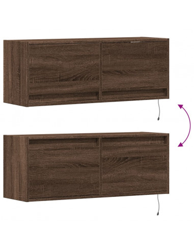 Mobile TV a Parete con Luci LED Rovere Marrone 100x31x35 cm