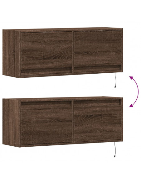 Mobile TV a Parete con Luci LED Rovere Marrone 100x31x35 cm