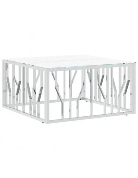 Tavolino da Salotto Argento 80x80x40 cm in Acciaio Inox e Vetro