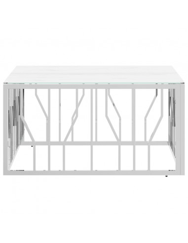 Tavolino da Salotto Argento 80x80x40 cm in Acciaio Inox e Vetro