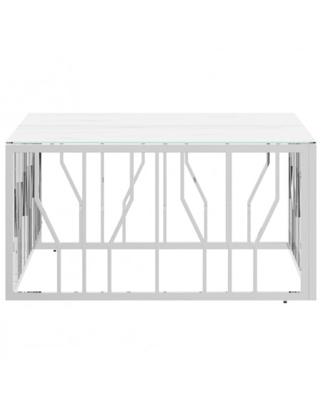 Tavolino da Salotto Argento 80x80x40 cm in Acciaio Inox e Vetro