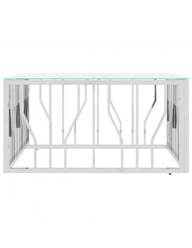 Tavolino da Salotto Argento 80x80x40 cm in Acciaio Inox e Vetro