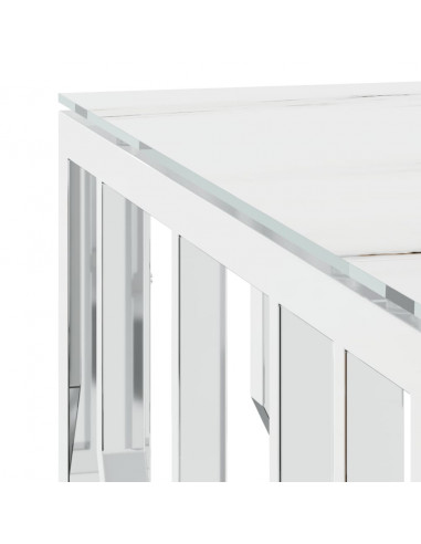 Tavolino da Salotto Argento 80x80x40 cm in Acciaio Inox e Vetro