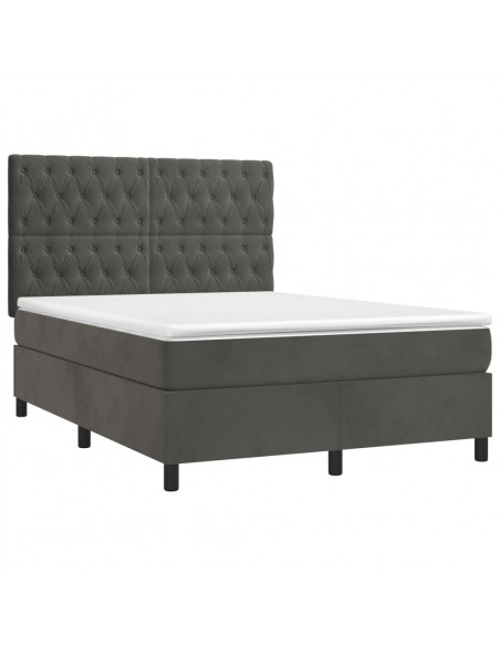 Letto a Molle con Materasso e LED Grigio Scuro 140x200 cm