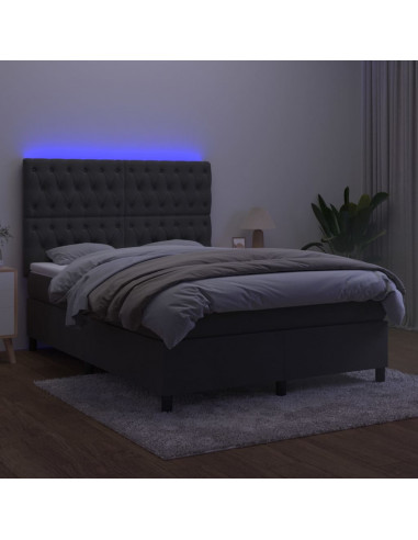 Letto a Molle con Materasso e LED Grigio Scuro 140x200 cm