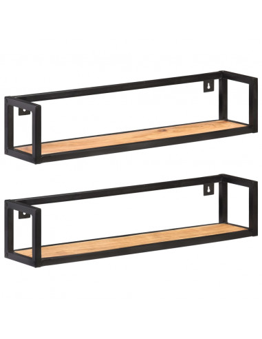 Mensole a Muro 2 pz 80 cm in Legno Massello di Acacia