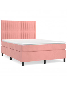 Giroletto a Molle con Materasso Rosa 140x190 cm in Velluto 2