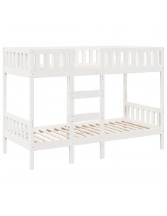 Letto a Castello Bianco 75x190 cm in Legno Massello di Pino 2