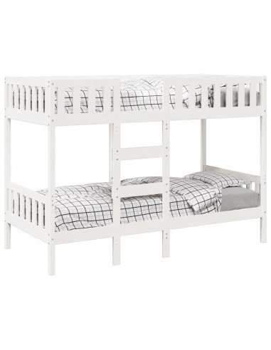 Letto a Castello Bianco 75x190 cm in Legno Massello di Pino