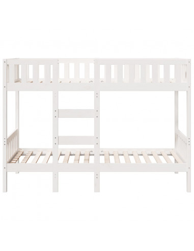 Letto a Castello Bianco 75x190 cm in Legno Massello di Pino