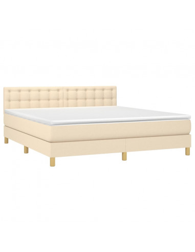 Letto a Molle con Materasso e LED Crema 160x200 cm in Tessuto