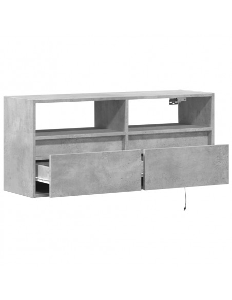 Mobile TV a Parete con Luci LED Grigio Cemento 100x31x45 cm