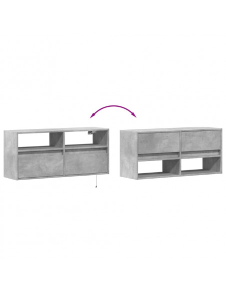 Mobile TV a Parete con Luci LED Grigio Cemento 100x31x45 cm