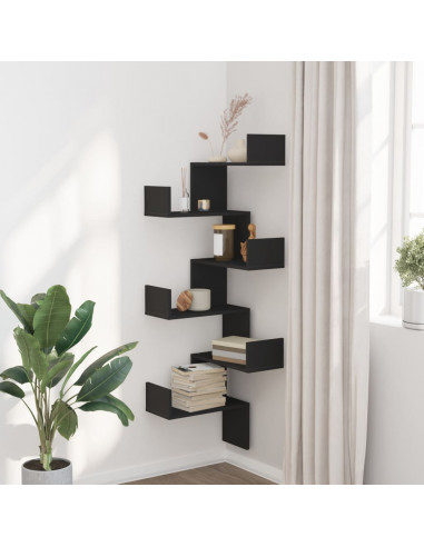 Scaffale Angolare Muro Nero 45x45x147 cm Legno Multistrato