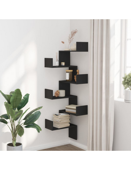 Scaffale Angolare Muro Nero 45x45x147 cm Legno Multistrato