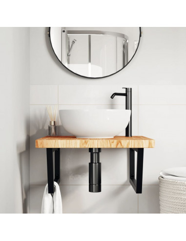 Ripiano a Parete per Lavabo in Acciaio e Massello di Rovere