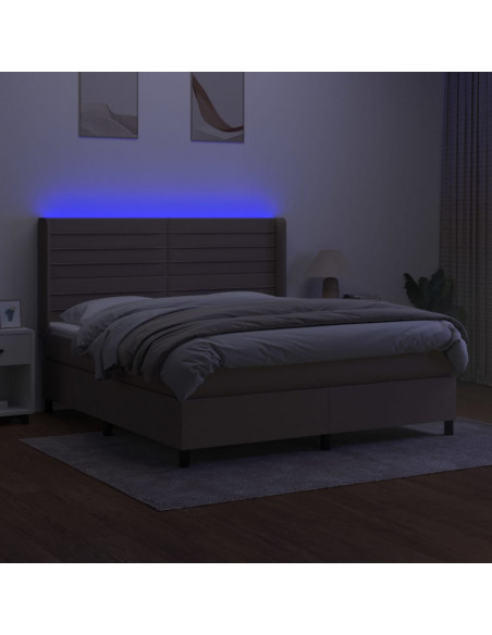 Letto a Molle con Materasso e LED Tortora 160x200 cm in Tessuto