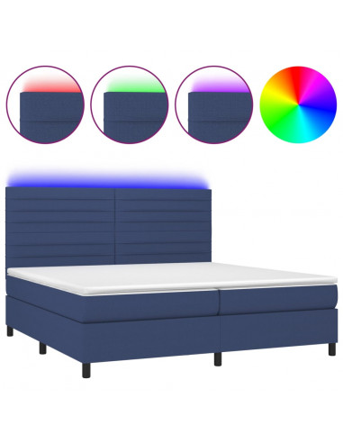 Letto a Molle Materasso e LED Blu 200x200cm in Tessuto