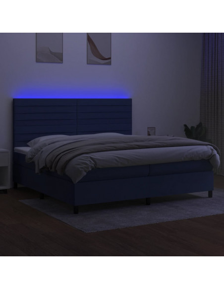 Letto a Molle Materasso e LED Blu 200x200cm in Tessuto