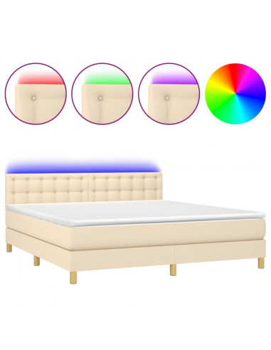 Letto a Molle con Materasso e LED Crema 180x200 cm in Tessuto
