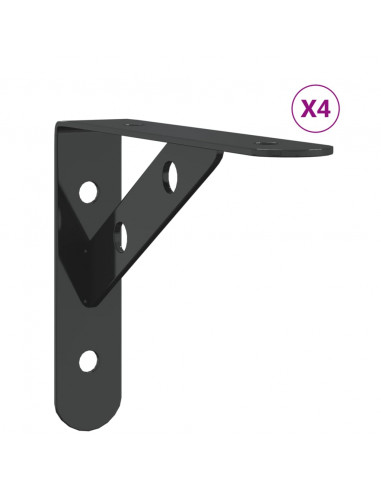 Staffe per Mensola 4 pz 15x2,5x11,5 cm in Acciaio Inox Nero