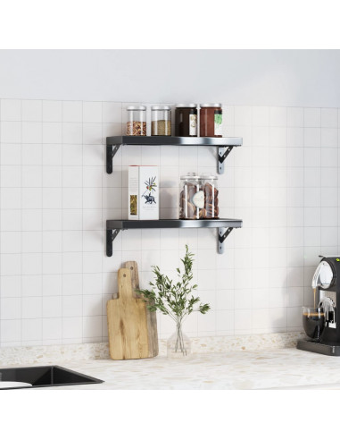 Staffe per Mensola 4 pz 15x2,5x11,5 cm in Acciaio Inox Nero