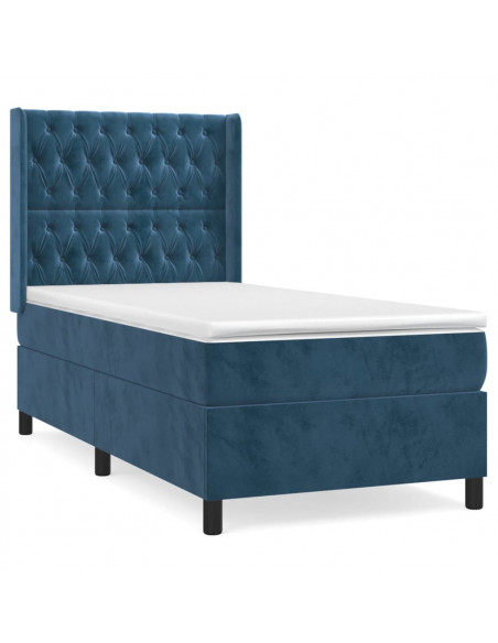 Giroletto a Molle con Materasso Blu Scuro 90x200 cm in Velluto