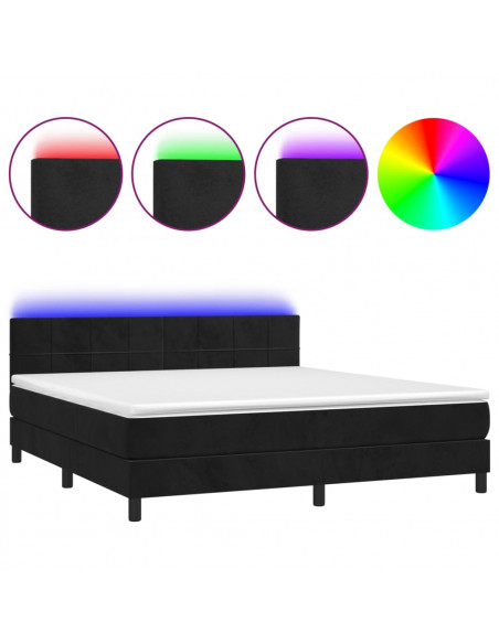 Letto a Molle con Materasso e LED Nero 160x200 cm in Velluto