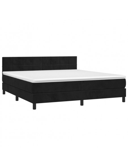 Letto a Molle con Materasso e LED Nero 160x200 cm in Velluto