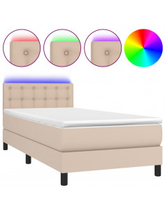Giroletto Molle Materasso e LED Cappuccino 90x200 cm Similpelle 2
