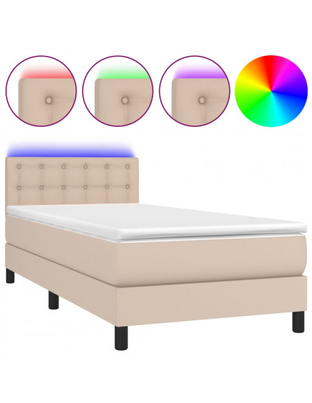 Giroletto Molle Materasso e LED Cappuccino 90x200 cm Similpelle