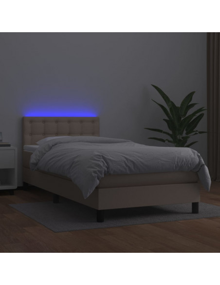 Giroletto Molle Materasso e LED Cappuccino 90x200 cm Similpelle