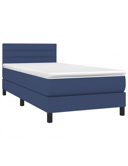 Letto a Molle con Materasso e LED Blu 90x200 cm in Tessuto