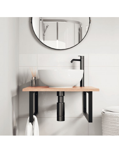 Ripiano a Parete per Lavabo in Acciaio e Massello di Rovere