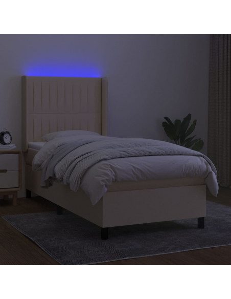 Letto a Molle con Materasso e LED Crema 90x190 cm in Tessuto
