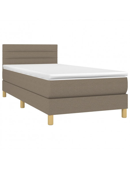 Letto a Molle con Materasso e LED Tortora 90x190 cm in Tessuto
