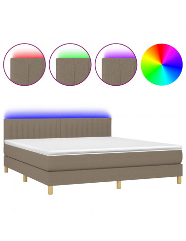 Letto a Molle con Materasso e LED Tortora 180x200 cm in Tessuto