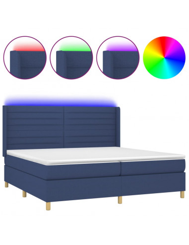 Letto a Molle Materasso e LED Blu 200x200cm in Tessuto
