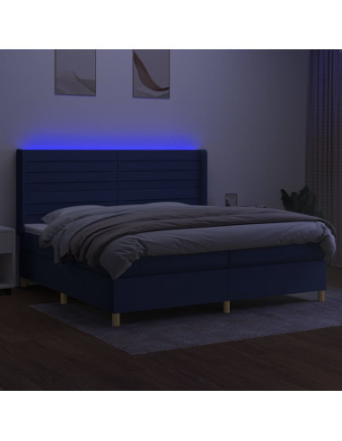 Letto a Molle Materasso e LED Blu 200x200cm in Tessuto