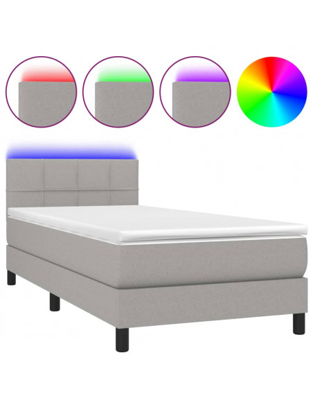 Letto a Molle Materasso e LED Grigio Chiaro 90x190 cm Tessuto