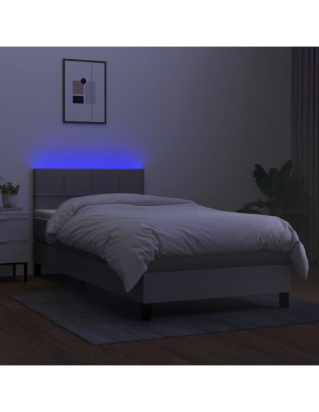 Letto a Molle Materasso e LED Grigio Chiaro 90x190 cm Tessuto