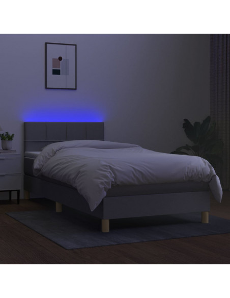 Letto a Molle Materasso e LED Grigio Chiaro 90x200 cm Tessuto