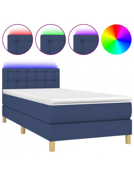 Letto a Molle con Materasso e LED Blu 90x190 cm in Tessuto