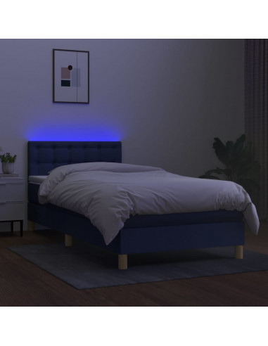 Letto a Molle con Materasso e LED Blu 90x190 cm in Tessuto